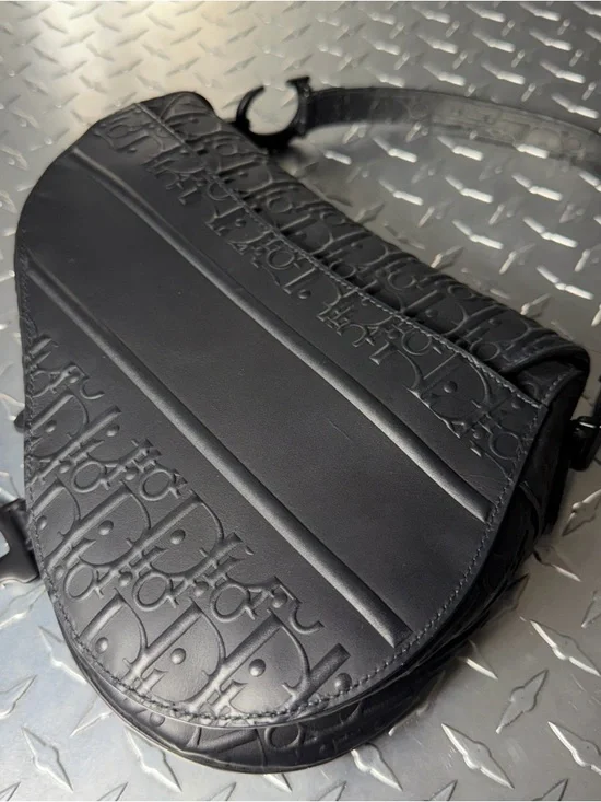 Dior 2023 Embossed Oblique Calfskin Saddle Bag in Matte Black - Picture 8 of 14